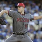 Arizona Diamondbacks starting pitcher Patrick Corbin throws against the Los Angeles Dodgers during the first inning of a baseball game in Los Angeles, Tuesday, July 4, 2017. (AP Photo/Chris Carlson)