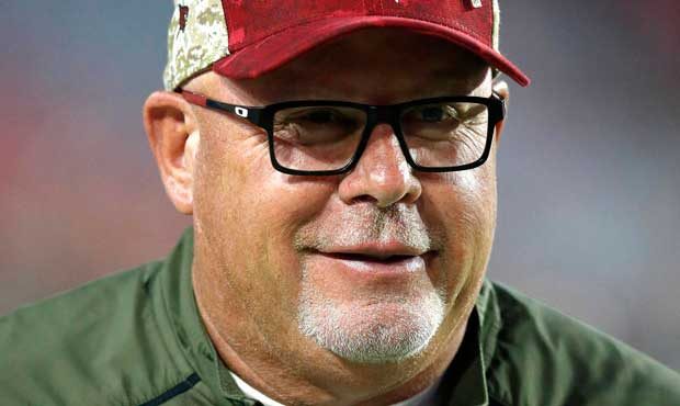 Arizona Cardinals head coach Bruce Arians takes the field prior to an NFL  football game against th...
