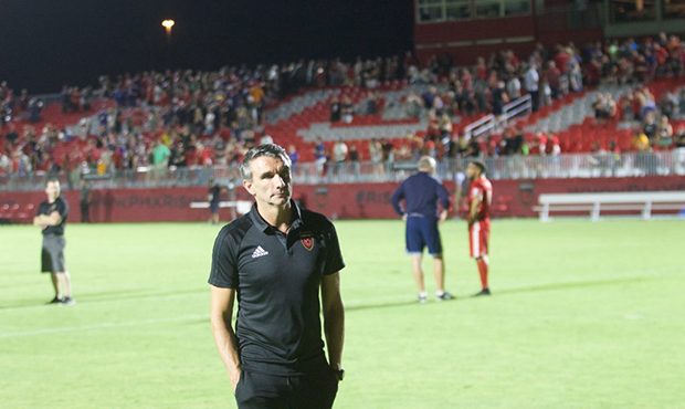 Patrice Carteron looks on after leading Phoenix Rising FC to a 2-1 win over Vancouver Whitecaps FC ...