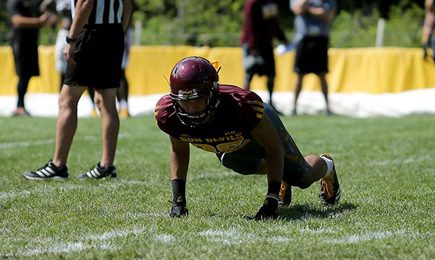Wide receiver Curtis Hodges does some pushups during Arizona State football practice at Camp Tontoz...