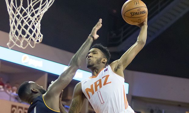 Northern Arizona Suns forward Derrick Jones Jr. dunks against the Iowa Energy November 12, 2016, in...