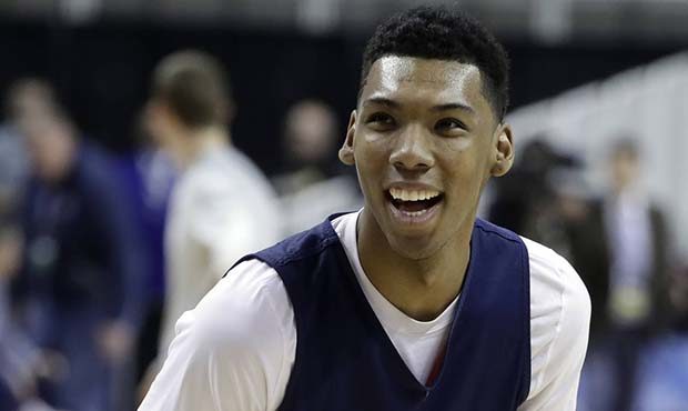 Arizona guard Allonzo Trier (35) smiles as he shoots during practice Wednesday, March 22, 2017, in ...