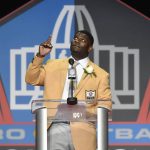 LaDainian Tomlinson delivers his speech during inductions at the Pro Football Hall of Fame on Saturday, Aug. 5, 2017, in Canton, Ohio. (AP Photo/David Richard)