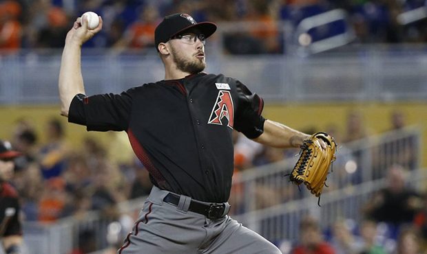Arizona Diamondbacks' Braden Shipley delivers a pitch during the first inning of a baseball game ag...