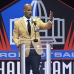 Jason Taylor delivers his speech as he inducted  at the Pro Football Hall of Fame on Saturday, Aug. 5, 2017, in Canton, Ohio. (AP Photo/David Richard)
