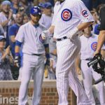 Chicago Cubs' Jon Lester (34) crosses home plate after his two-run home run during the third inning of a baseball game against the Arizona Diamondbacks on Tuesday, Aug. 1, 2017, in Chicago. (AP Photo/Matt Marton)