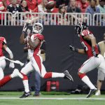 Arizona Cardinals wide receiver John Brown (12) makes a touchdown catch against Atlanta Falcons free safety Ricardo Allen (37) during the first half of an NFL football game, Saturday, Aug. 26, 2017, in Atlanta. (AP Photo/David Goldman)