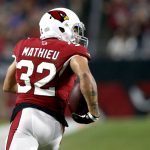 Arizona Cardinals free safety Tyrann Mathieu (32) intercepts a pass against the Chicago Bears during the first half of a preseason NFL football game, Saturday, Aug. 19, 2017, in Glendale, Ariz. (AP Photo/Ross D. Franklin)