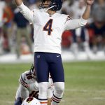 Chicago Bears kicker Connor Barth (4) kicks a field goal against the Arizona Cardinals during the first half of a preseason NFL football game, Saturday, Aug. 19, 2017, in Glendale, Ariz. (AP Photo/Ross D. Franklin)