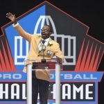 Kenny Easley delivers his speech during his induction at the Pro Football Hall of Fame on Saturday, Aug. 5, 2017, in Canton, Ohio. (AP Photo/David Richard)