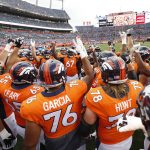The Denver Broncos huddle up prior to an NFL preseason football game against the Arizona Cardinals, Thursday, Aug. 31, 2017, in Denver. (AP Photo/Jack Dempsey)