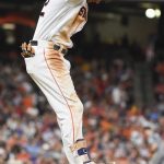 Houston Astros' Josh Reddick reacts after flying out to end the sixth inning of a baseball game against the Arizona Diamondbacks, Wednesday, Aug. 16, 2017, in Houston. (AP Photo/Eric Christian Smith)