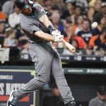 Arizona Diamondbacks' Paul Goldschmidt hits a two-run home run off Houston Astros relief pitcher Luke Gregerson during the eighth inning of a baseball game, Wednesday, Aug. 16, 2017, in Houston. (AP Photo/Eric Christian Smith)