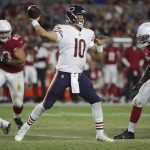 Chicago Bears quarterback Mitchell Trubisky (10) throws against the Arizona Cardinals during the second half of a preseason NFL football game, Saturday, Aug. 19, 2017, in Glendale, Ariz. (AP Photo/Ralph Freso)