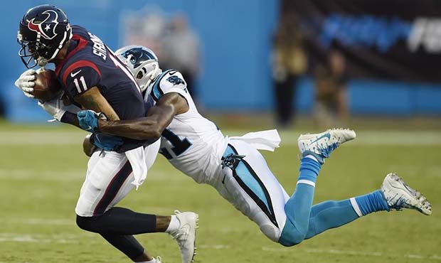 Houston Texans wide receiver Jaelen Strong (11) runs against Carolina Panthers defensive back Teddy...