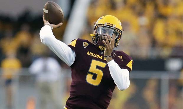 Arizona State Manny Wilkins warms up before the team's NCAA college football game against New Mexic...