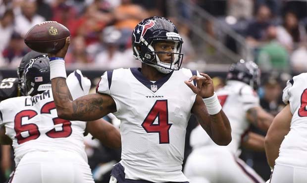 Houston Texans quarterback Deshaun Watson (4) throws against the Jacksonville Jaguars during the se...