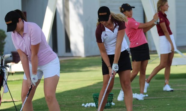 ASU Women’s golf team gets some swings in during a team practice at ASU Karsten golf course, Wedn...