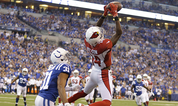 Arizona Cardinals' J.J. Nelson (14) makes a catch against Indianapolis Colts' Quincy Wilson during ...