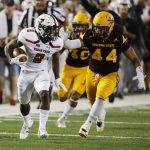 Texas Tech's Keke Coutee carries the ball pursued by Arizona State's Alani A.J. Latu in the first half of an NCAA college football game Saturday, Sept. 16, 2017, in Lubbock, Texas. (Mark Rogers/Lubbock Avalanche-Journal via AP)