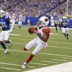 Arizona Cardinals' J.J. Nelson (14) runs during the second half of an NFL football game against the Indianapolis Colts, Sunday, Sept. 17, 2017, in Indianapolis. (AP Photo/Michael Conroy)