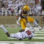 Texas Tech's Jaylon Lane (29) tackles Arizona State's N'Keal Harry (1) during an NCAA college football game Saturday, Sept. 16, 2017, in Lubbock, Texas. (Brad Tollefson/Lubbock Avalanche-Journal via AP)