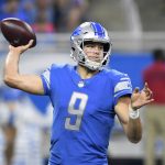 Detroit Lions quarterback Matthew Stafford (9) throws against the Arizona Cardinals during the first half of an NFL football game in Detroit, Sunday, Sept. 10, 2017. (AP Photo/Jose Juarez)