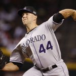 Colorado Rockies' Tyler Anderson throws a pitch against the Arizona Diamondbacks during the seventh inning of a baseball game Monday, Sept. 11, 2017, in Phoenix. The Rockies defeated the Diamondbacks 5-4. (AP Photo/Ross D. Franklin)