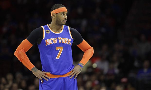 FILE - In this March 3, 2017, file photo, New York Knicks' Carmelo Anthony is shown during an NBA b...