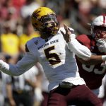 Arizona State quarterback Manny Wilkins throws against Stanford during the first half of an NCAA college football game Saturday, Sept. 30, 2017, in Stanford, Calif. (AP Photo/Marcio Jose Sanchez)
