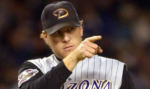 Arizona Diamondbacks' Curt Schilling reacts during the fifth innning against the New York Yankees i...