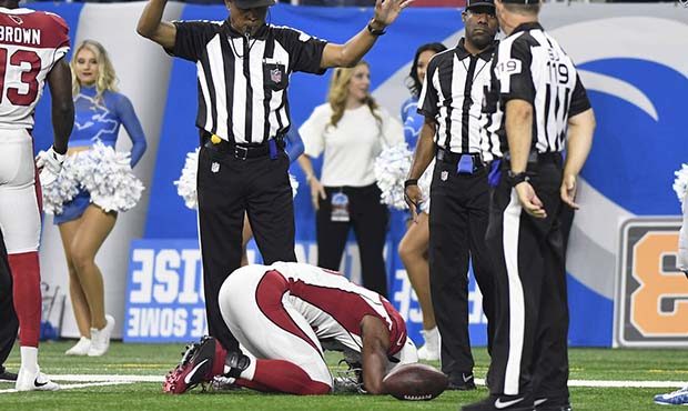 Arizona Cardinals running back David Johnson (31) is injured against the Detroit Lions during the s...