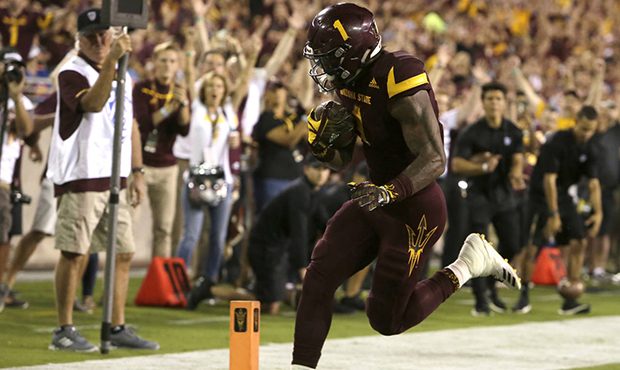 Arizona State wide receiver N'Keal Harry (1) scores a touchdown against Oregon during the first hal...
