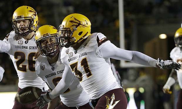 Arizona State's Marcus Ball (31) celebrates with teammates after recovering a fumble by California'...
