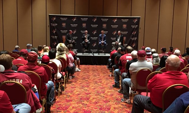 Coyotes executive addressing fans at team town hall meeting (photo credit- Perry Cohen/ Cronkite Ne...