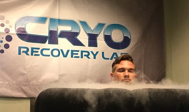 “Brayden Smith partakes in a weekly cryotherapy session at Cryo Recovery Lab in Tempe. A senior d...