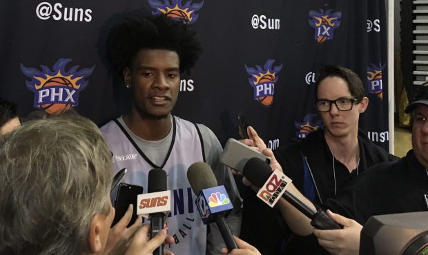 Josh Jackson answers questions from the media after practice is Flagstaff. (Photo by Joshua Clark/C...