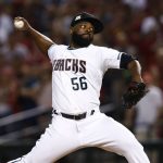 Arizona Diamondbacks relief pitcher Fernando Rodney throws during the ninth inning of the National League wild-card playoff baseball game against the Colorado Rockies, Wednesday, Oct. 4, 2017, in Phoenix. The Diamondbacks won 11-8 to advance to an NLDS against the Los Angeles Dodgers. (AP Photo/Ross D. Franklin)