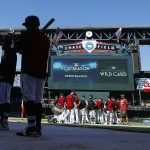 Arizona Diamondbacks get ready to take batting practice at Chase Field as the team gets ready for a National League wild-card playoff baseball game Monday, Oct. 2, 2017, in Phoenix. The Diamondbacks face the Colorado Rockies on Wednesday. (AP Photo/Ross D. Franklin)