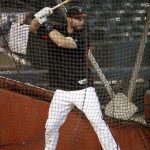 Arizona Diamondbacks first baseman Paul Goldschmidt hits during a workout at Chase Field, Tuesday, Oct. 3, 2017, in Phoenix, as the team gets ready for a National League wild card playoff baseball game. The Diamondbacks host the Colorado Rockies on Wednesday. (AP Photo/Matt York)