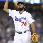 Los Angeles Dodgers relief pitcher Kenley Jansen celebrates after their win against the Arizona Diamondbacks in Game 2 of baseball's National League Division Series in Los Angeles, Saturday, Oct. 7, 2017.(AP Photo/Mark J. Terrill)