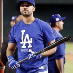 Los Angeles Dodgers Andre Ethier takes batting practice prior to game 3 of baseball's National League Division Series against the Arizona Diamondbacks, Monday, Oct. 9, 2017, in Phoenix. (AP Photo/Rick Scuteri)