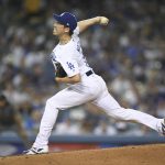 Los Angeles Dodgers starting pitcher Kenta Maeda, of Japan, throws against Arizona Diamondbacks during the fifth inning of Game 2 of baseball's National League Division Series in Los Angeles, Saturday, Oct. 7, 2017. (AP Photo/Mark J. Terrill)