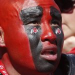 A Utah fan looks on in the first half during an NCAA college football game against Arizona State, Saturday, Oct. 21, 2017, in Salt Lake City. (AP Photo/Rick Bowmer)