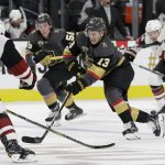 Vegas Golden Knights left wing Brendan Leipsic skates up the ice against the Arizona Coyotes during the first period of an NHL hockey game Tuesday, Oct. 10, 2017, in Las Vegas. (AP Photo/John Locher)