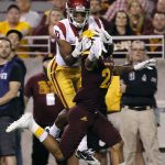 Arizona State defensive back Chase Lucas, right, breaks up a pass intended for Southern California wide receiver Jalen Greene during the second half of an NCAA college football game, Saturday, Oct. 28, 2017, in Tempe, Ariz. (AP Photo/Ralph Freso)