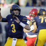 California quarterback Ross Bowers (3) throws against Arizona during the first half of an NCAA college football game Saturday, Oct. 21, 2017, in Berkeley, Calif. (AP Photo/Marcio Jose Sanchez)
