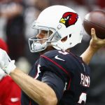 Arizona Cardinals quarterback Carson Palmer warms up prior to an NFL football game against the Tampa Bay Buccaneers, Sunday, Oct. 15, 2017, in Glendale, Ariz. (AP Photo/Ralph Freso)