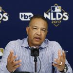 Los Angeles Dodgers manager Dave Roberts answers a question during a news conference before Game 3 of baseball's National League Division Series against the Arizona Diamondbacks, Sunday, Oct. 8, 2017, in Phoenix. (AP Photo/Ross D. Franklin)