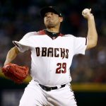 Arizona Diamondbacks relief pitcher Jorge De La Rosa (29) throws against the Los Angeles Dodgers during the sixth inning of game 3 of baseball's National League Division Series, Monday, Oct. 9, 2017, in Phoenix. (AP Photo/Ross D. Franklin)